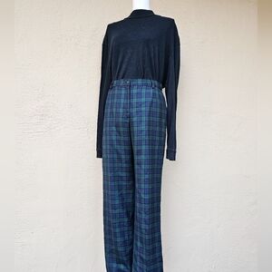 Pendleton Plaid Print Virgin Wool Green and Black Trousers